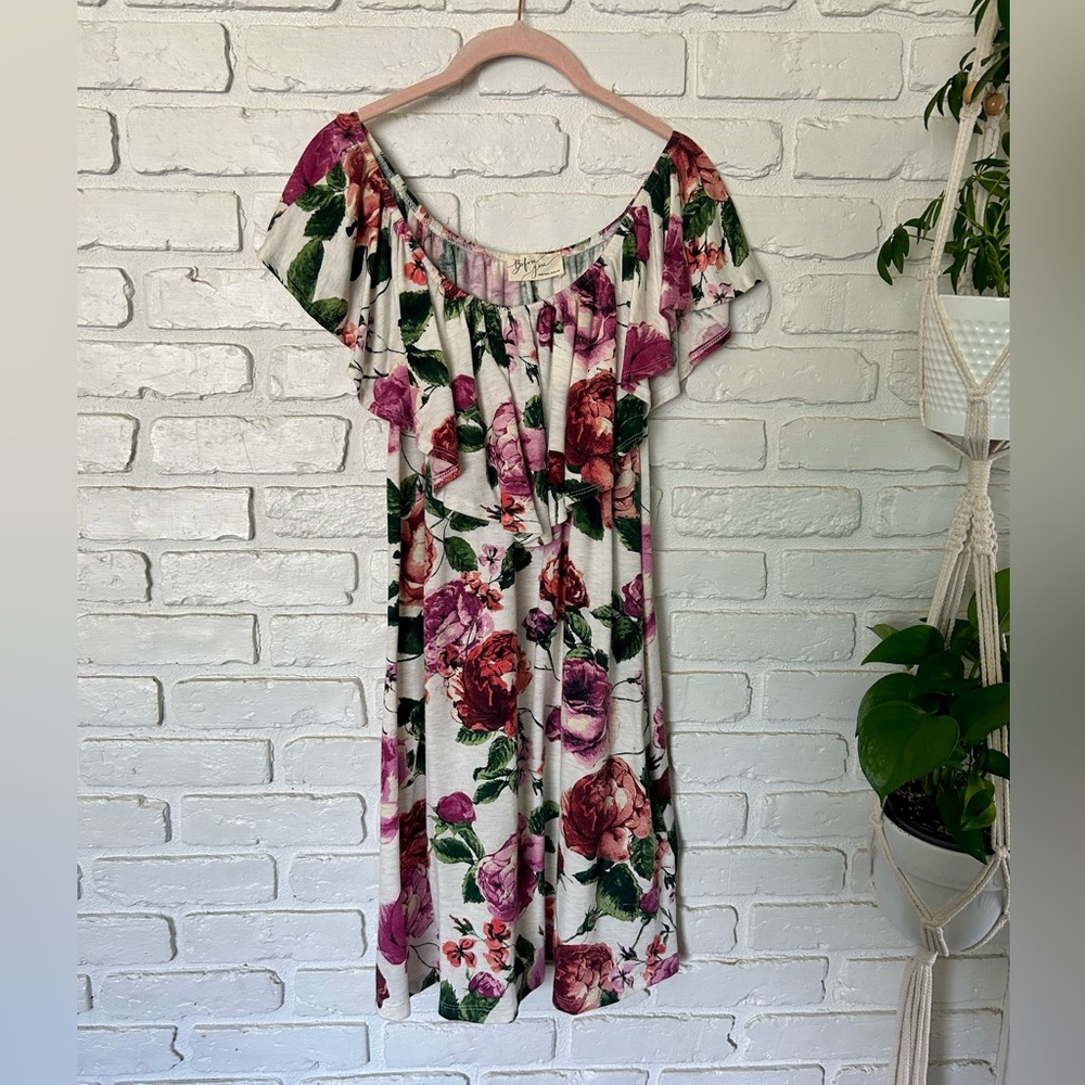 Before You Floral Off the Shoulder Knee Length Dress Medium with Pockets